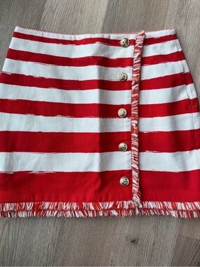 Zimmermann Striped Red & White Button-Front Mini Skirt